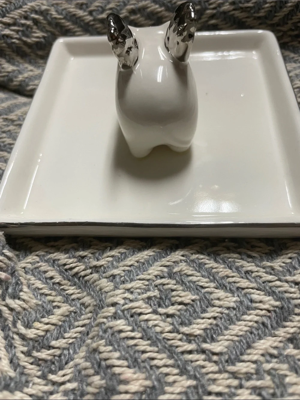 Ceramic Ring Dish with Silver-Tipped pig with wings  - White